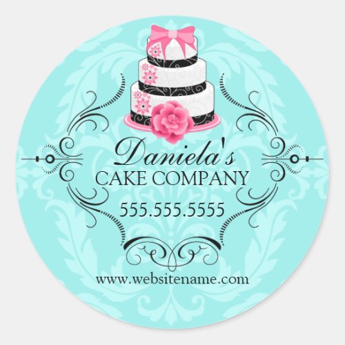 Elegant Cake and Damask Bakery Box Seals