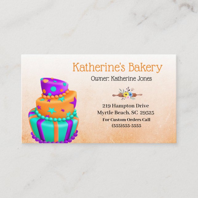 Elegant Cake Bakery Business Cards (Front)