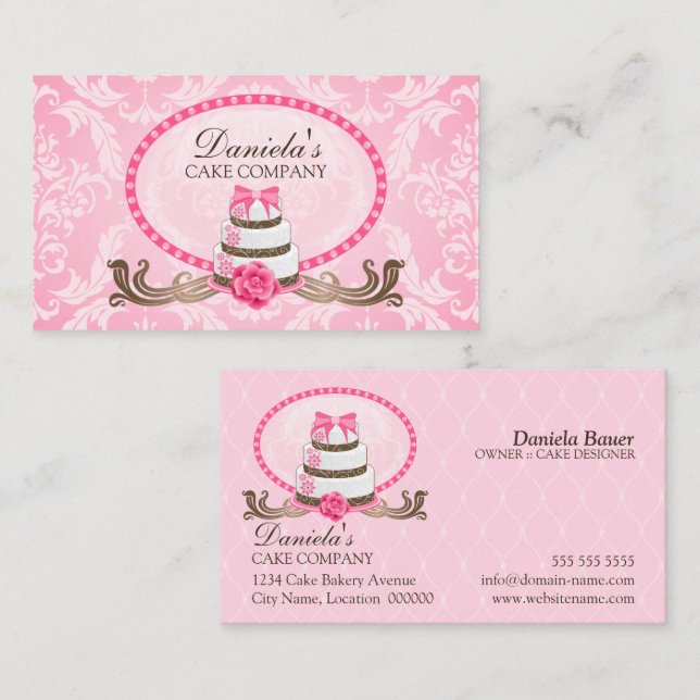 Elegant Cake Bakery Damask Business Card (Front/Back)