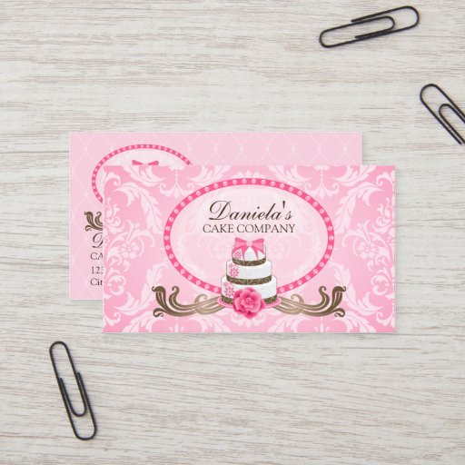 Customizable Elegant Cake Bakery Damask Business Cards