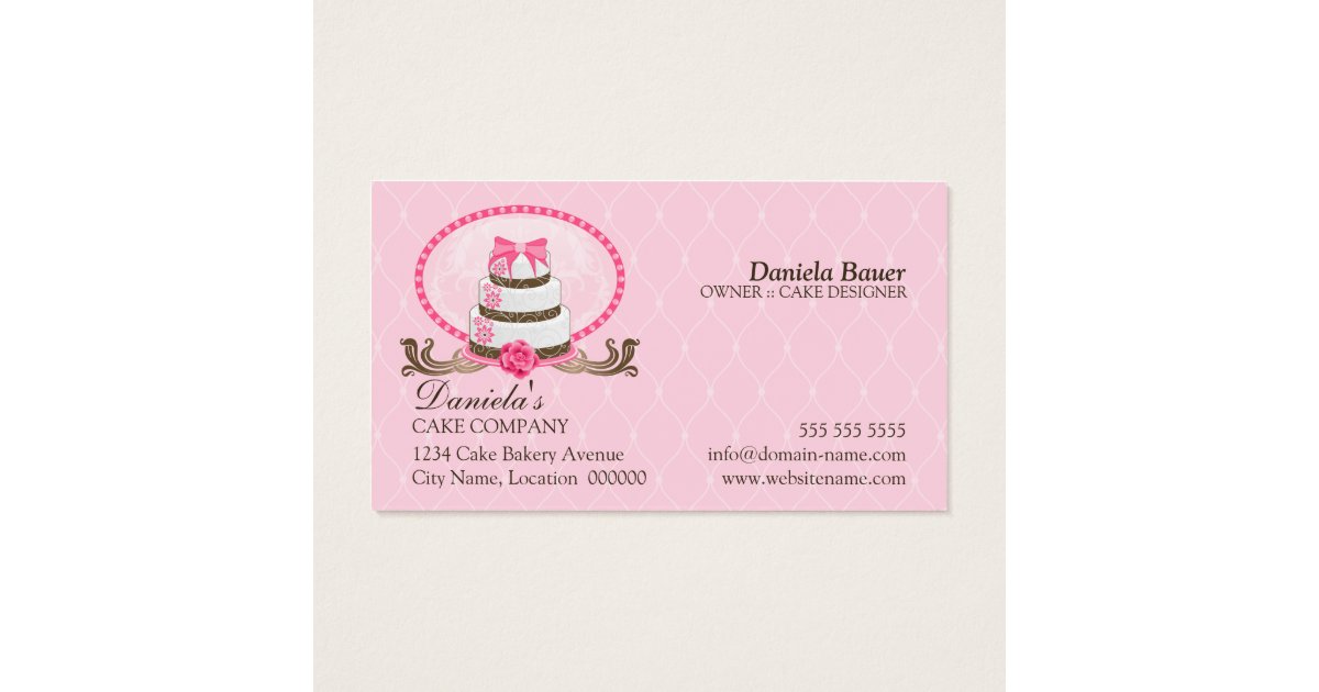 Elegant Cake Bakery Damask Business Cards | Zazzle