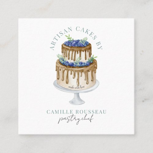 Elegant Cake Bakery Pastry Chef Baker Square Business Card