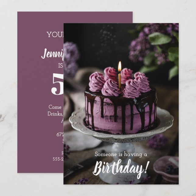Elegant Cake Birthday Party Invitation (Front/Back)