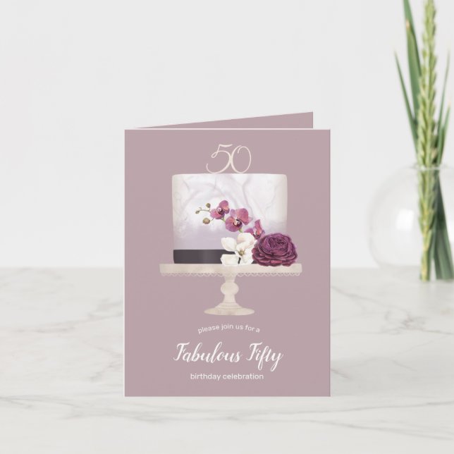 elegant cake fabulous fifty birthday folded card (Front)