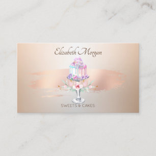 Elegant Cake Flower Rose Gold Brush Stroke Bakery Business Card