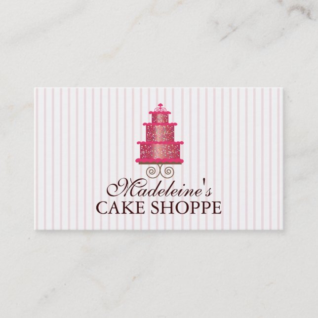 Elegant Cake in Pink Custom Bakery Business Card (Front)