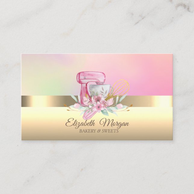 Elegant Cake Mixer Whisk Flower Bakery Business Card (Front)