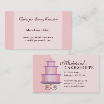 Elegant Cake on Pink Custom Bakery Business Card | Zazzle