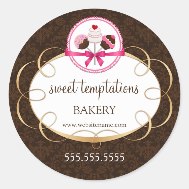 Elegant Cake Pop Bakery Packaging Classic Round Sticker (Front)
