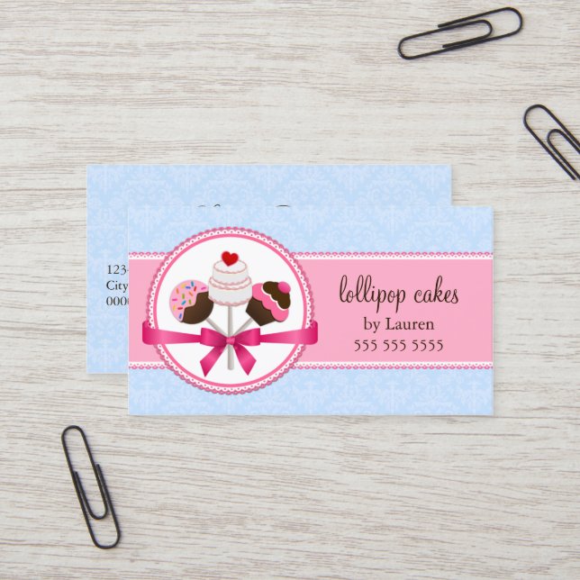 Elegant Cake Pops Bakery Business Card (Front/Back In Situ)