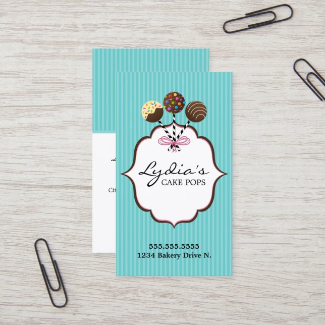 Elegant Cake Pops Bakery Business Card (Front/Back In Situ)