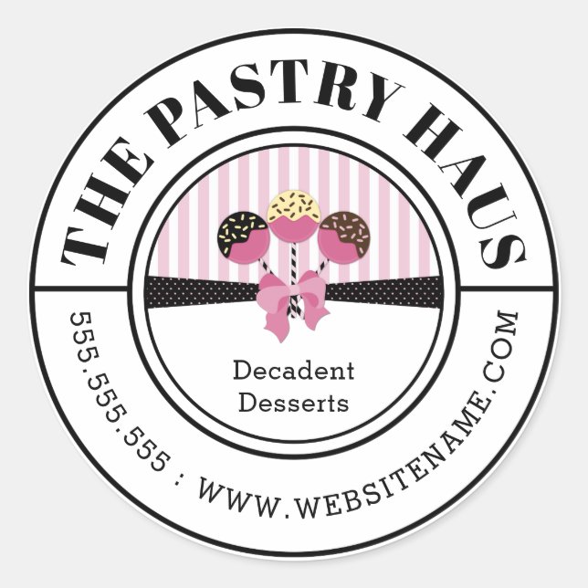 Elegant Cake Pops Curved Text Classic Round Sticker (Front)