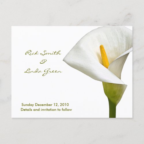 Elegant Cala Lily _ Save the Date white Announcement Postcard