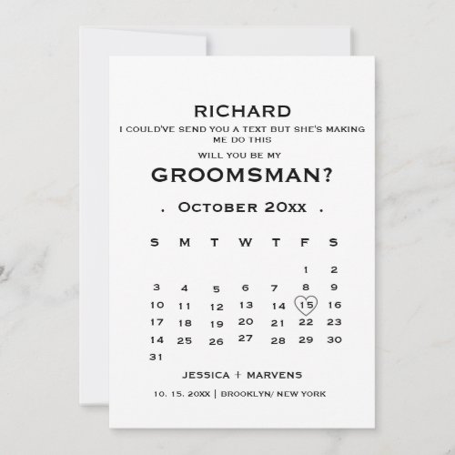 Elegant calendar Groomsman proposal   Invitation