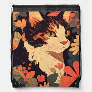 Elegant Calico Cat in Floral Garden Backpack