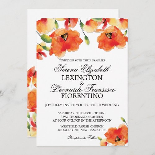 Elegant California Golden Poppy Summer Wedding Invitation