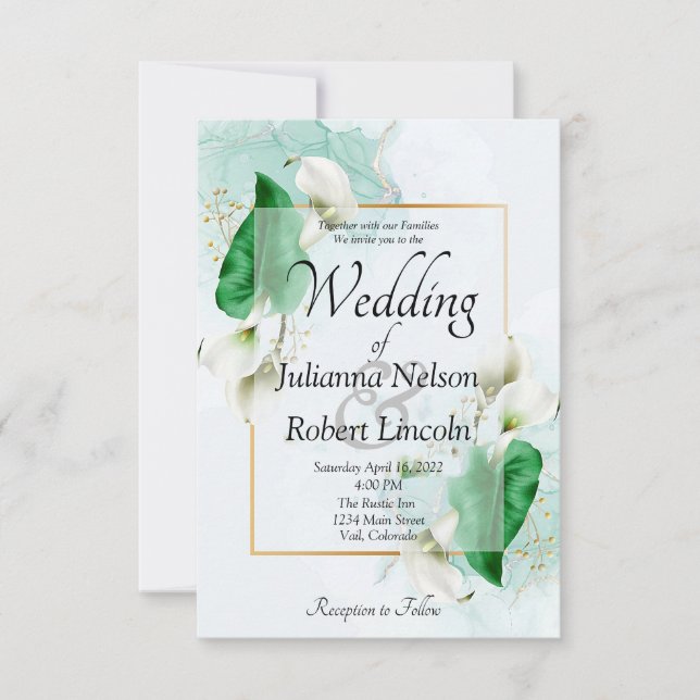 Elegant calla lilies wedding invitation (Front)