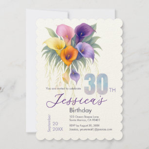 Elegant Calla Lily 30th Birthday Milestone Invitation