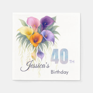 Elegant Calla Lily 40th Birthday Milestone Napkins