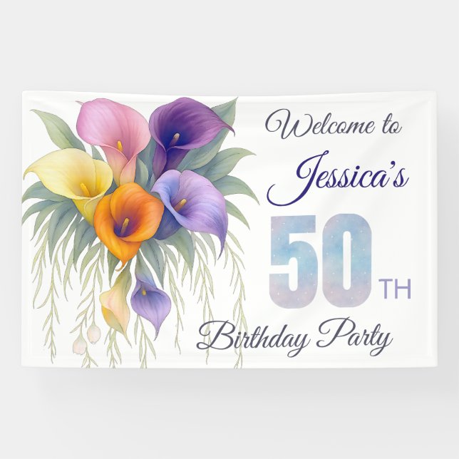 Elegant Calla Lily 50th Birthday Milestone Banner (Horizontal)