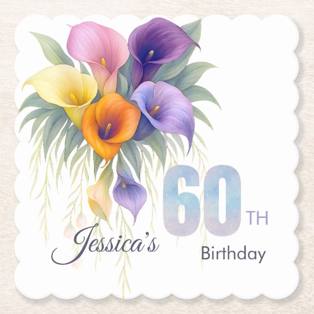 Elegant Calla Lily 60th Birthday Milestone Paper Coaster (Front)