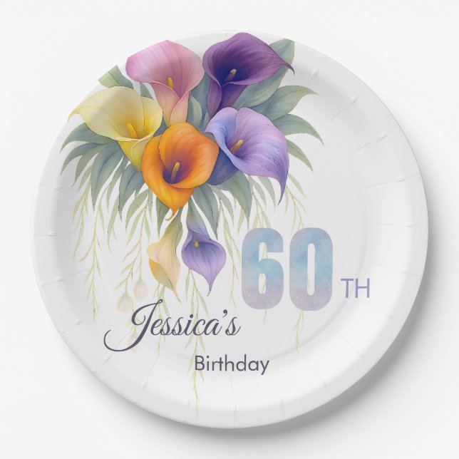 Elegant Calla Lily 60th Birthday Milestone Paper Plates (Front)
