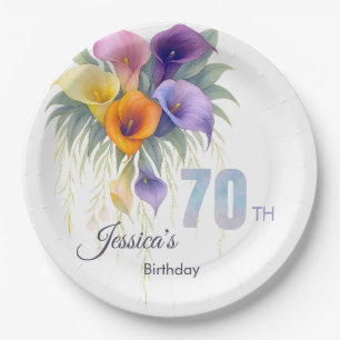 Elegant Calla Lily 70th Birthday Milestone Paper Plates