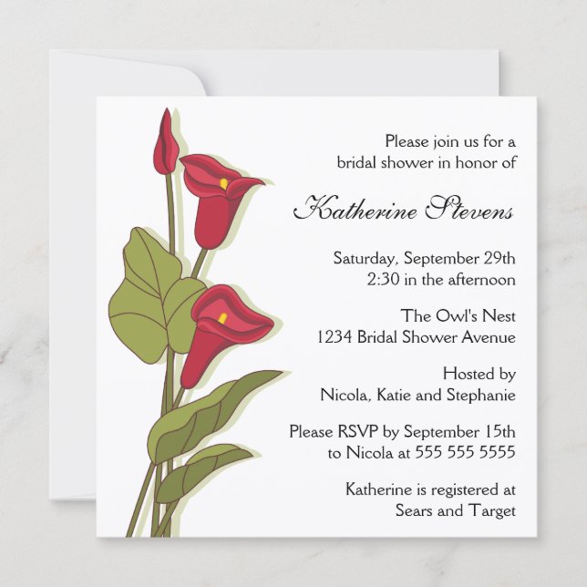 Elegant Calla Lily in Magenta Bridal Shower Invitation (Front)