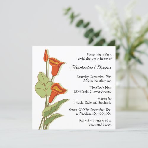Elegant Calla Lily in Orange Bridal Shower Invitation