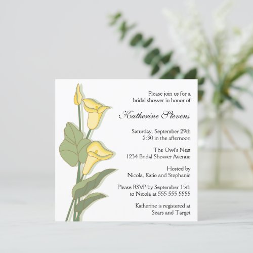 Elegant Calla Lily in Yellow Bridal Shower Custom Invitations