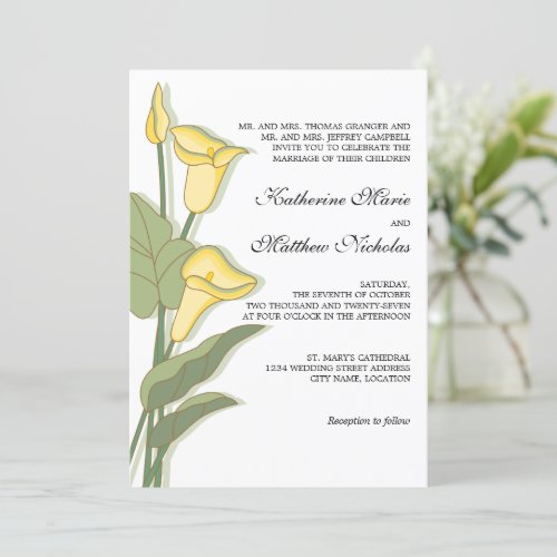 Elegant Calla Lily in Yellow Wedding Invitations