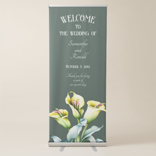 Elegant Calla Lily on olive green Wedding Retractable Banner
