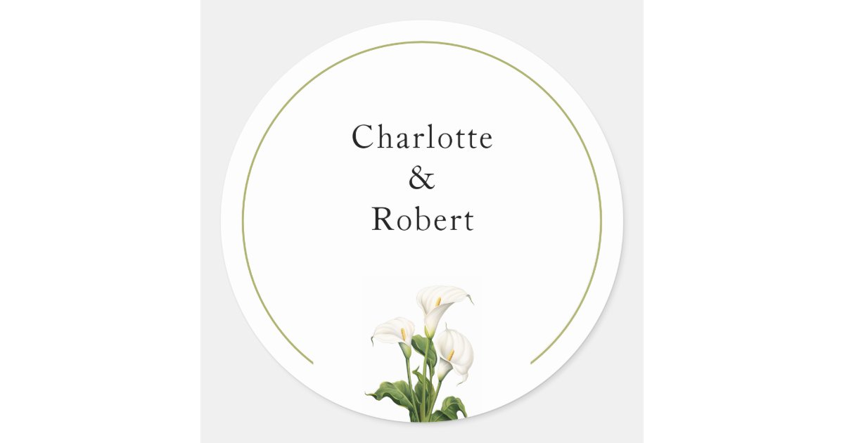 Elegant Calla Lily Personalized Classic Round Sticker | Zazzle