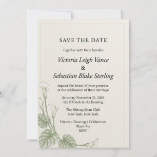 Elegant Calla Lily & Tropical Greenery Save  Invitation