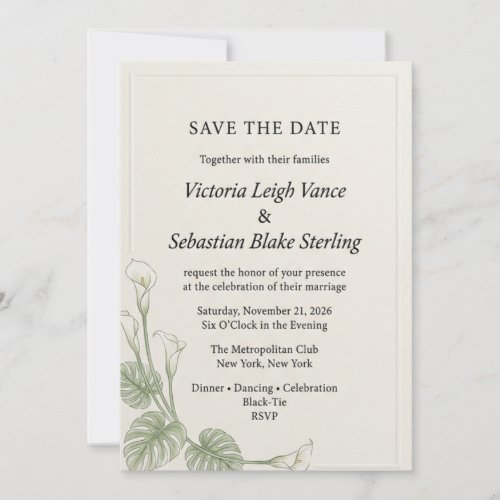 Elegant Calla Lily & Tropical Greenery Save Invitation
