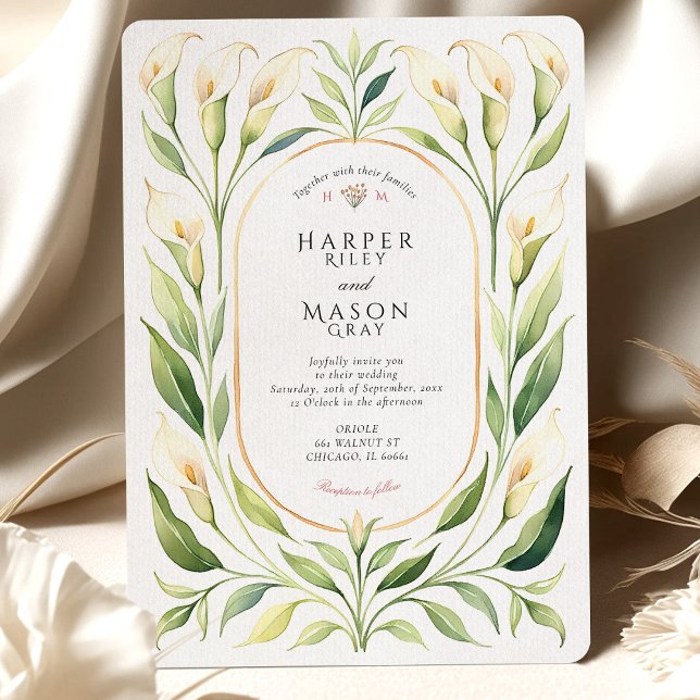 Elegant Calla Lily Watercolor Gold Wedding Invitat Invitation (Creator Uploaded)