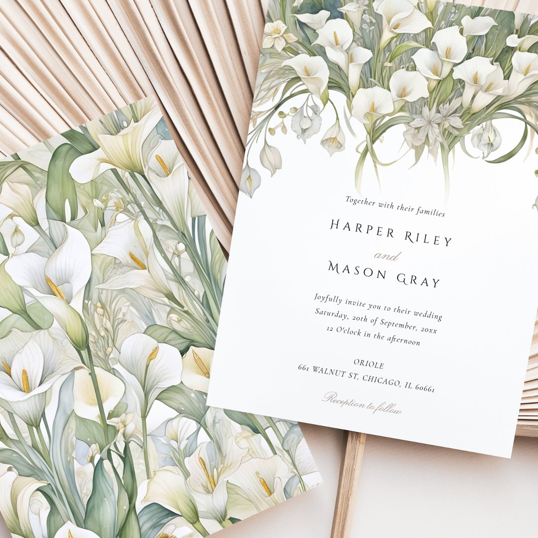 Elegant Calla Lily Wedding Delicate Pastel                    Florals Invitation