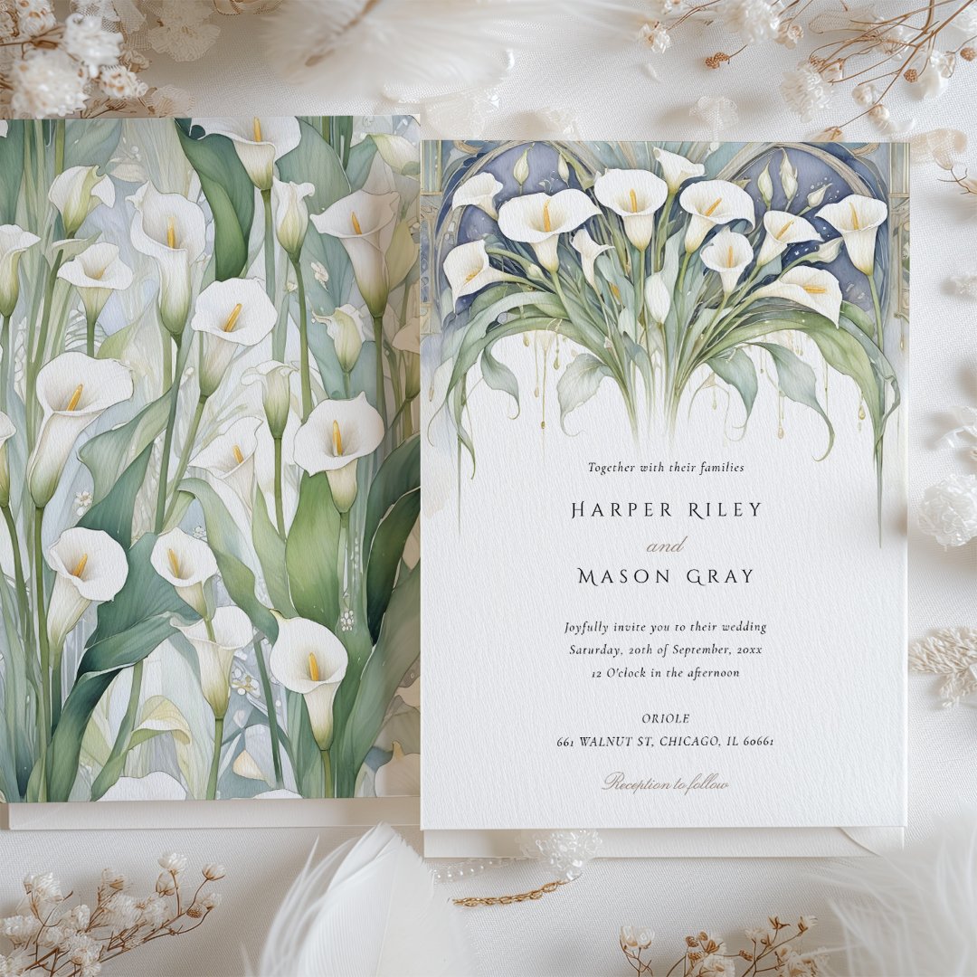 Elegant Calla Lily Wedding Delicate Pastel                    Florals Invitation