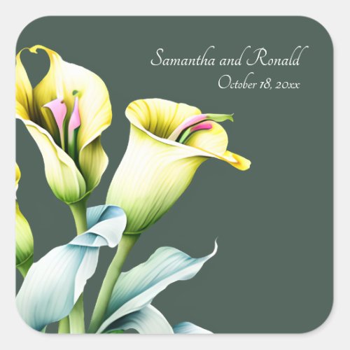 Elegant Calla Lily Wedding  Square Sticker