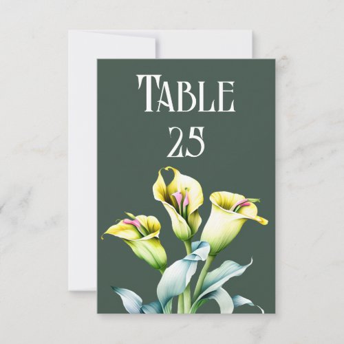 Elegant calla lily wedding table number card