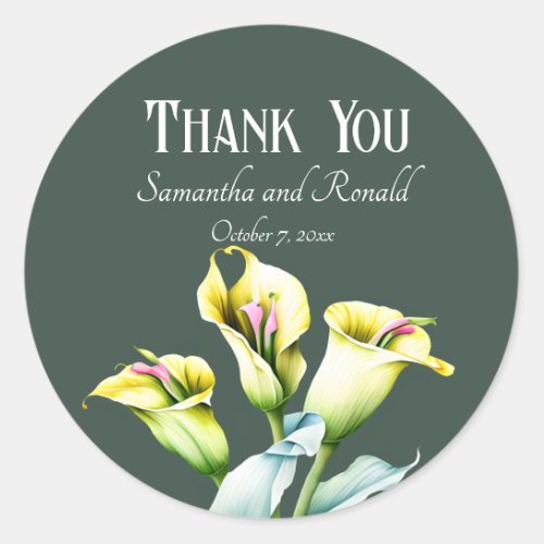 Elegant Calla Lily Wedding Thank You Classic Round Sticker