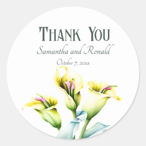 Elegant Calla Lily Wedding Thank You Classic Round Sticker