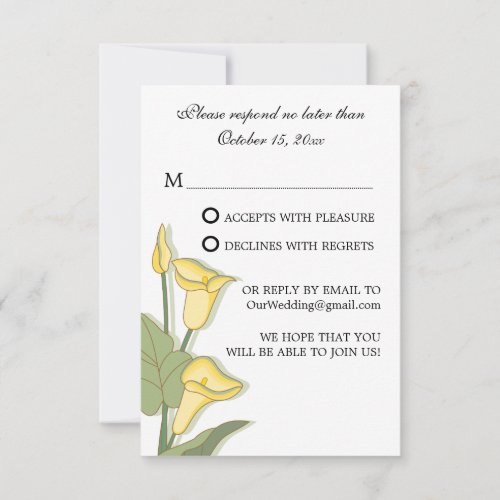 Elegant Calla Lily Yellow RSVP Cards