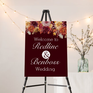 Elegant Calligraph Deep Burgundy Floral Wedding Foam Board