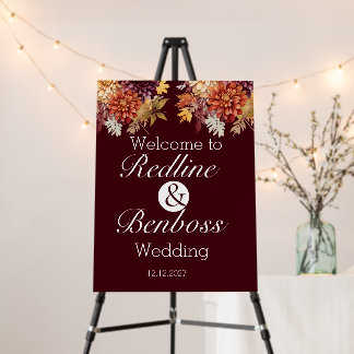 Elegant Calligraph Deep Burgundy Floral Wedding Foam Board