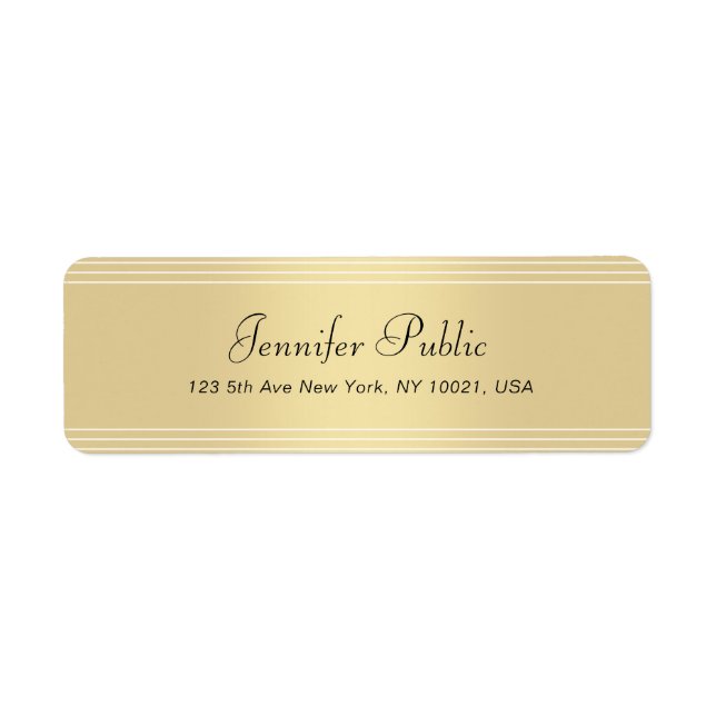 Elegant Calligraphed Script Modern Faux Gold Sleek Label (Front)