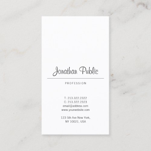 Elegant Calligraphed Script Trendy Sleek Plain Business Card