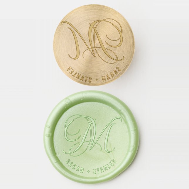 Elegant Calligraphic Custom Monogram Wedding Wax Seal Stamp (Stamped)