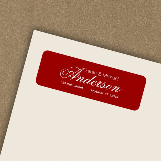 Elegant Calligraphic Script Red Return Address Label (Creator Uploaded)