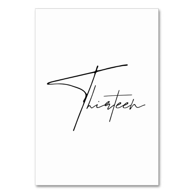 Elegant Calligraphic Wedding Table 13 table Number (Front)